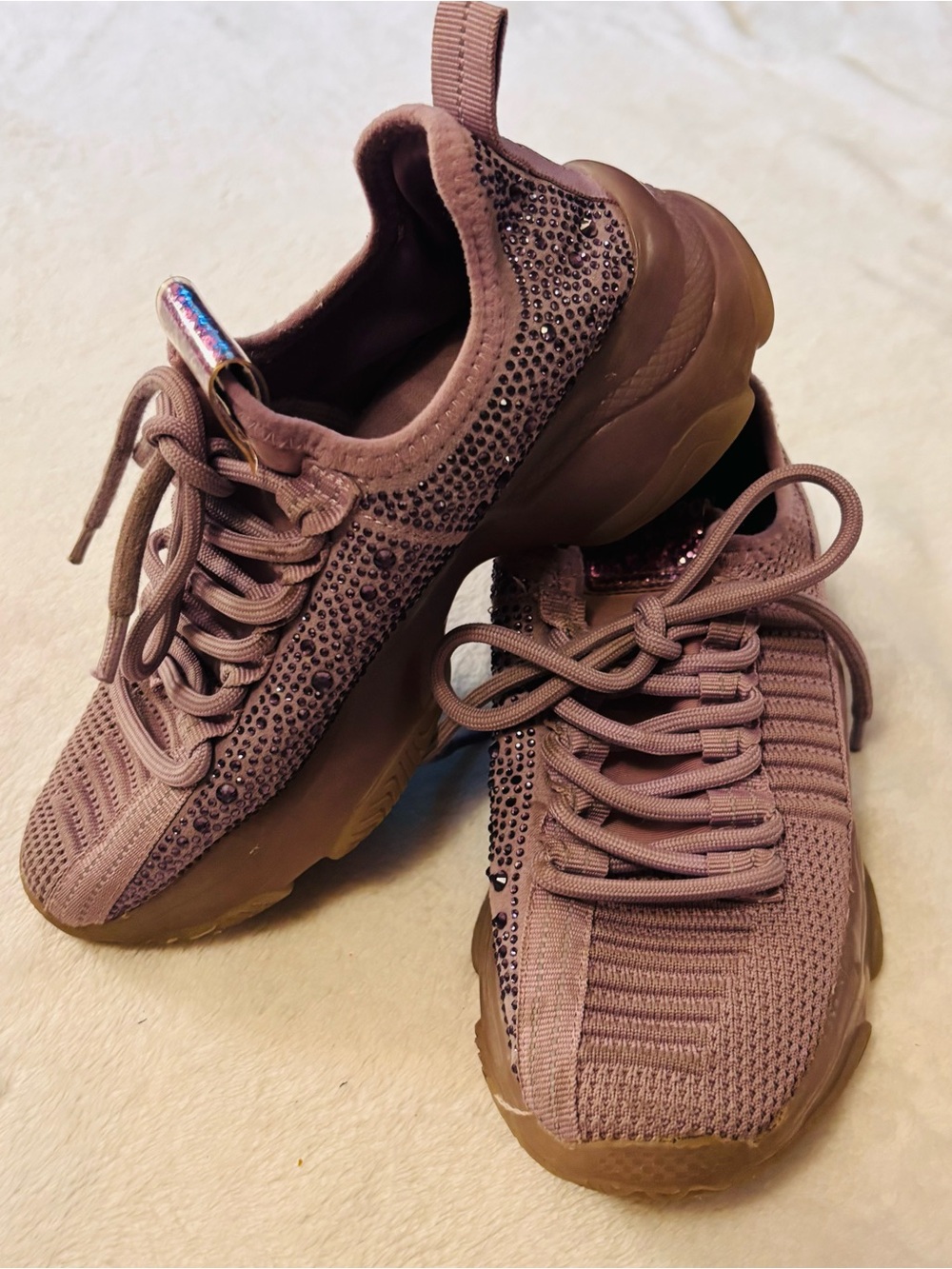 Women’s Steve Madden Maxima Rhinestone KnitChunkySneakers EUCSize 5 Lilac Purple